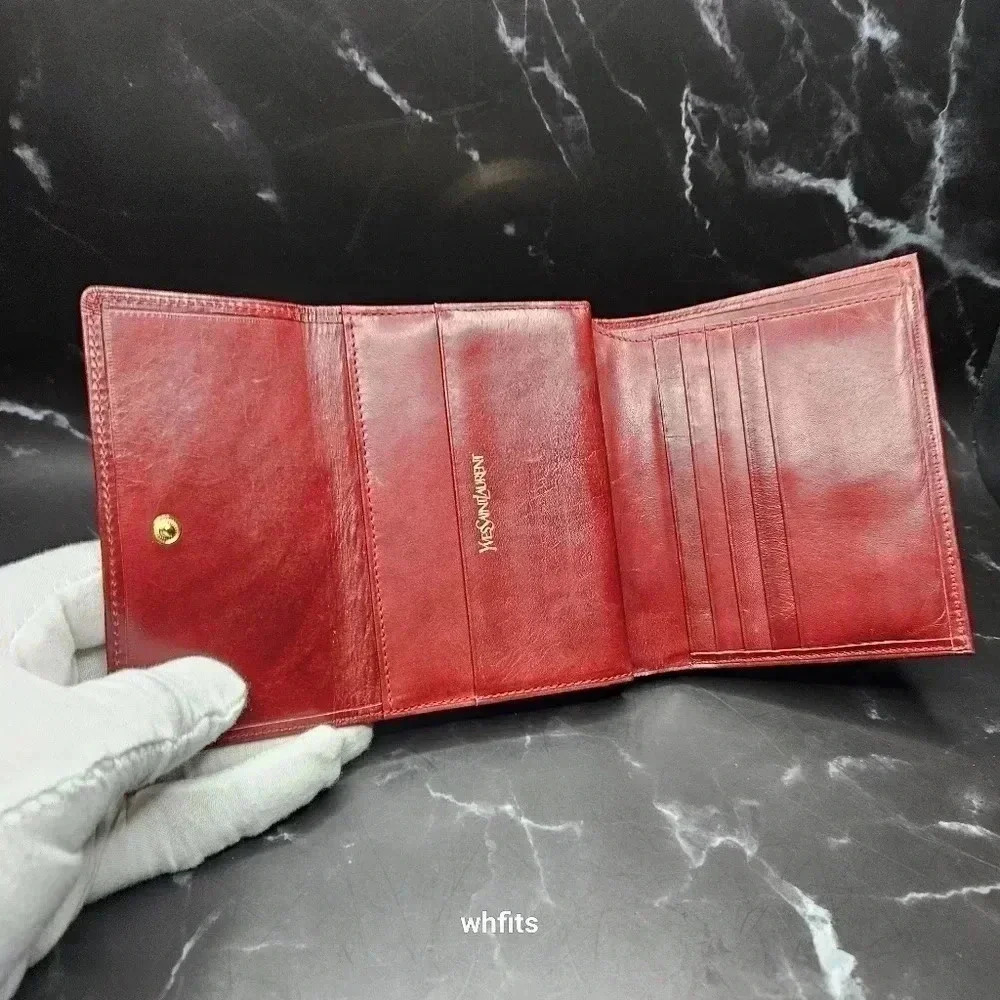Yves Saint Laurent Cassandra Red Trifold Wallet with Coin Pouch - Picture 2 of 6